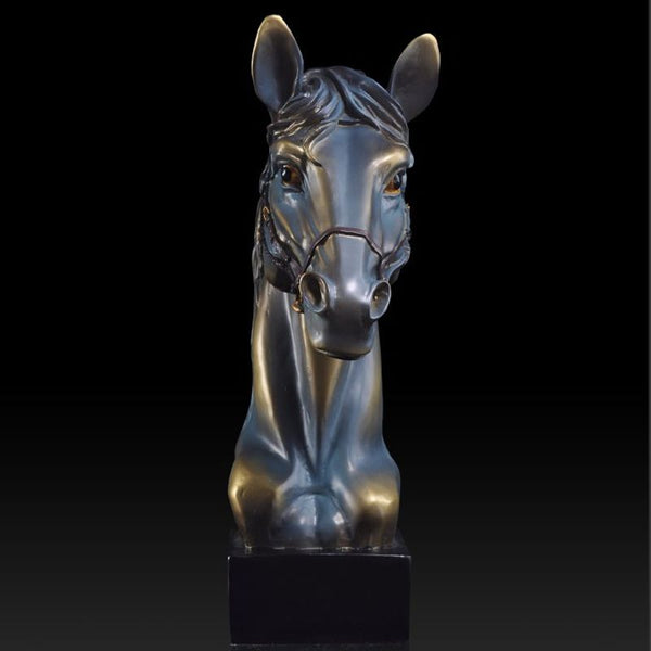 Objet déco Oeuvre d'art Tête de cheval en résine effet bronze Grande taille 43 cm