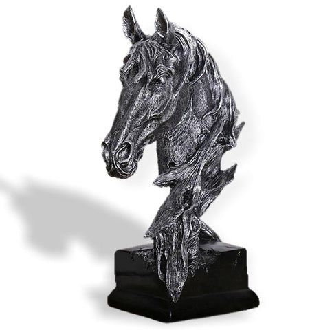 Oeuvre d'art Tête de cheval Sculpture en résine effet pierre, bronze ou acier