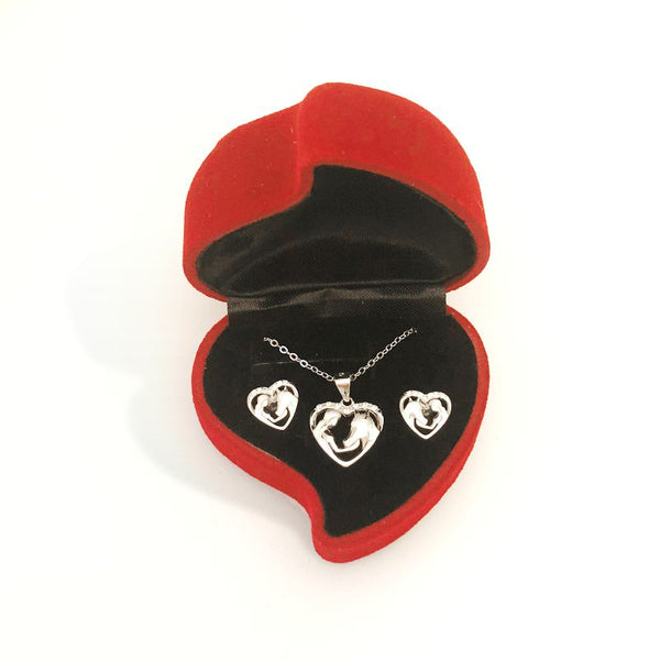 Collier pendentif - Boucles d'oreilles ou Parure complète - Coeur Cheval fille - argent massif et zircon