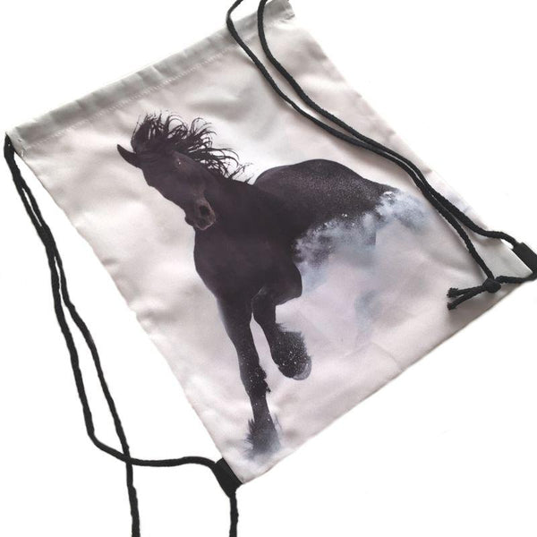 Petit sac à dos en toile imprimée de chevaux