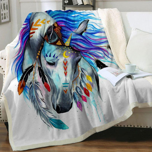 Plaid polaire Couverture imprimée cheval Apache pour canapé ou lit