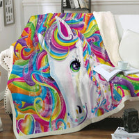 Plaid polaire Couverture imprimée cheval arc-en-ciel pour canapé ou lit