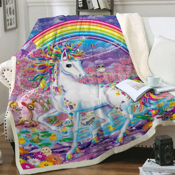 Plaid polaire Couverture imprimée cheval licorne arc-en-ciel pour canapé ou lit