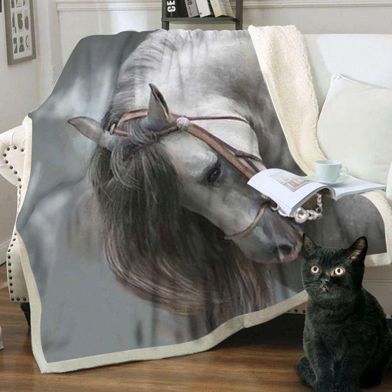Plaid polaire Couverture imprimée cheval pour canapé ou lit