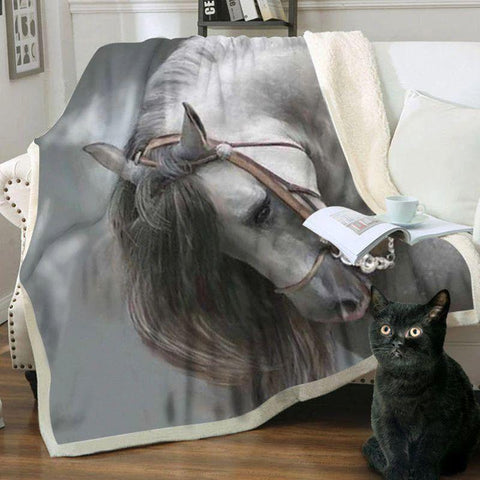Plaid polaire Couverture imprimée cheval pour canapé ou lit