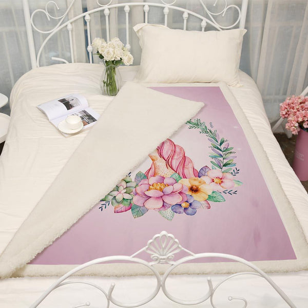 Plaid polaire Couverture imprimée Licorne et fleurs pour canapé ou lit