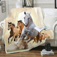 Plaid polaire Couverture imprimée cheval blanc pour canapé ou lit