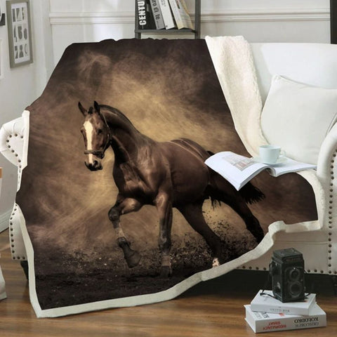 Plaid polaire Couverture imprimée cheval marron pour canapé ou lit