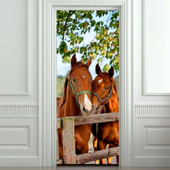 Poster de porte sticker mural autocollant imprimée HD Chevaux marrons