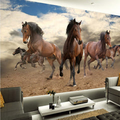 Poster mural imprimé HD - Chevaux marrons au galop sur le sable