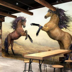 Poster mural imprimé HD - Chevaux marrons debout