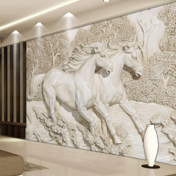 Poster mural imprimé HD - Sculpture chevaux trompe l'oeil 3D