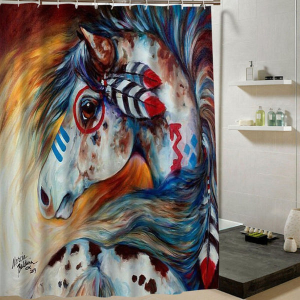 Rideaux de douche imprimés HD Cheval blanc aux peintures indiennes