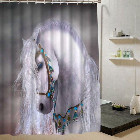 Rideaux de douche imprimés HD Tête de cheval blanc au licol décoré