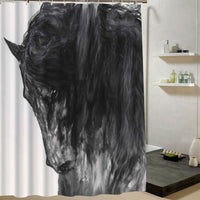 Rideaux de douche imprimés HD Tête de cheval noir en peinture d'art