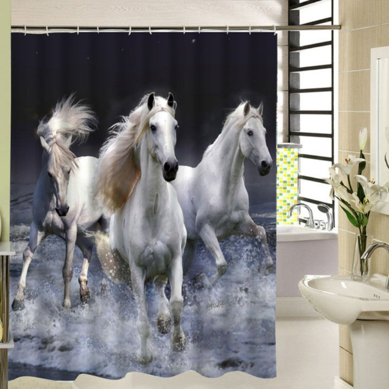 Rideaux de douche imprimés HD Trois chevaux blancs au galop sur l'eau