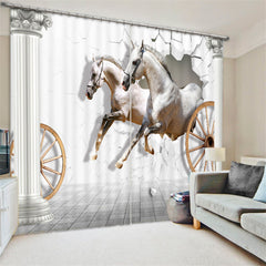 Rideaux imprimés HD Chevaux blancs sortant d'un mur