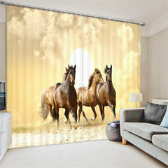 Rideaux imprimés HD Chevaux marrons au galop par un soleil brûlant