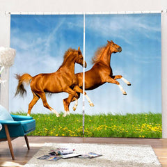 Rideaux imprimés HD Chevaux marrons en promenade