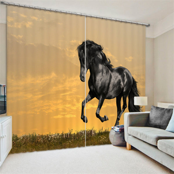 Rideaux imprimés HD cheval noir au crépuscule