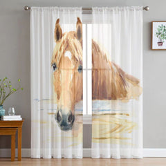 Rideaux voilage imprimés HD Aquarelle Cheval Alezan