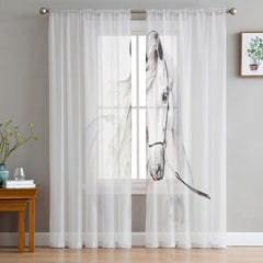 Rideaux voilage imprimés HD Cheval blanc dessiné