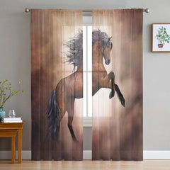 Rideaux voilage imprimés HD Cheval marron debout