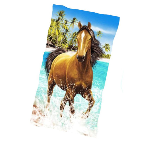 Serviettes drap de plage 100 x 180 cm imprimé cheval marron sur la plage