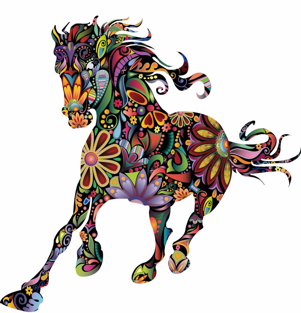 Sticker mural Déco cheval fleurs couleurs 47 x 37 cm – Chevaux Passion