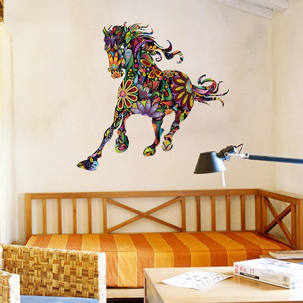 Sticker mural Déco cheval Fleur couleurs 60 x 90 cm