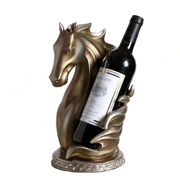 Support de bouteille de vin Cheval en résine effet bronze