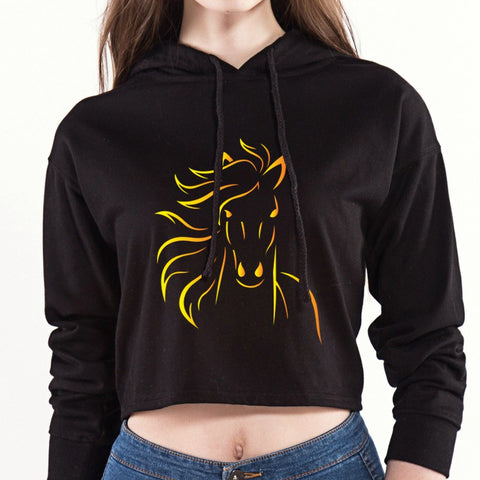 Sweat-shirt court à capuche - Marquage cheval couleur