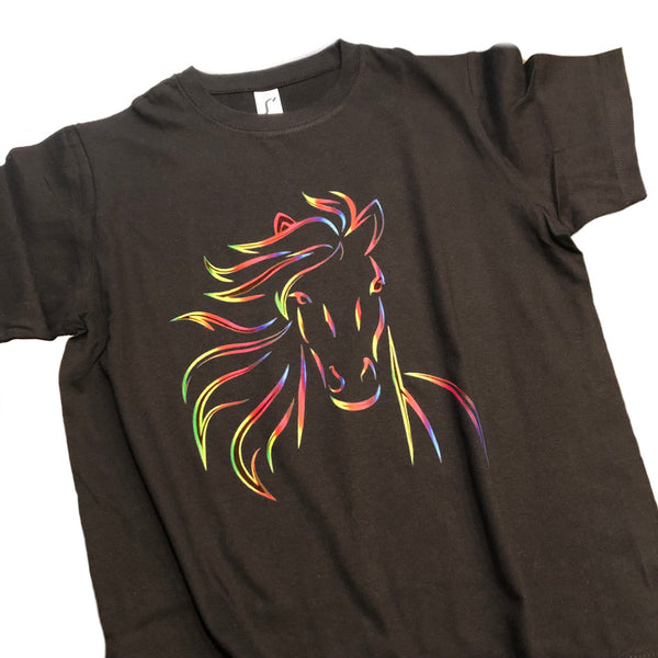 T-Shirt - Impression Cheval couleur flashi