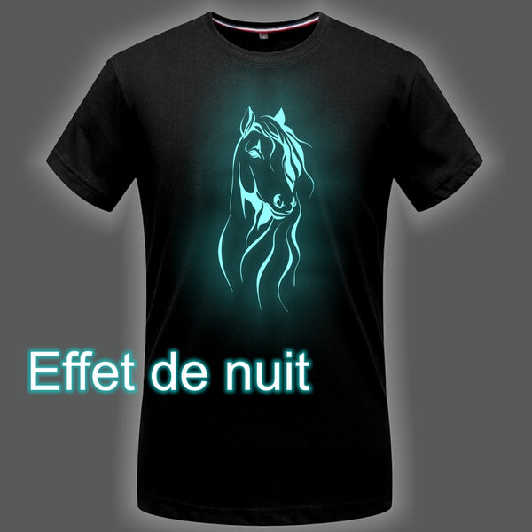 T-Shirt - Impression Cheval longue crinière - Encre phosphorescente