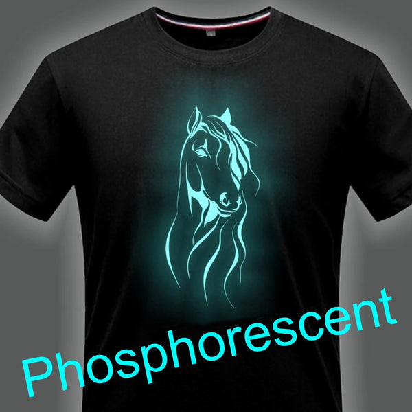 T-Shirt - Impression Cheval longue crinière - Encre phosphorescente