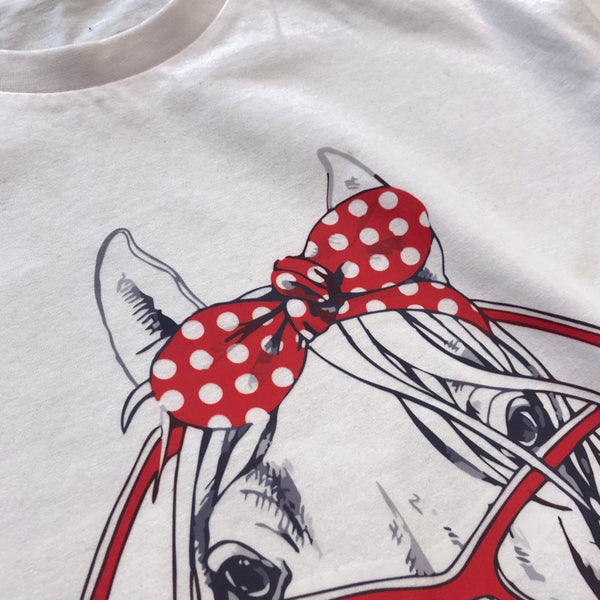 T-Shirt - Imprimé cheval humour lunettes et ruban
