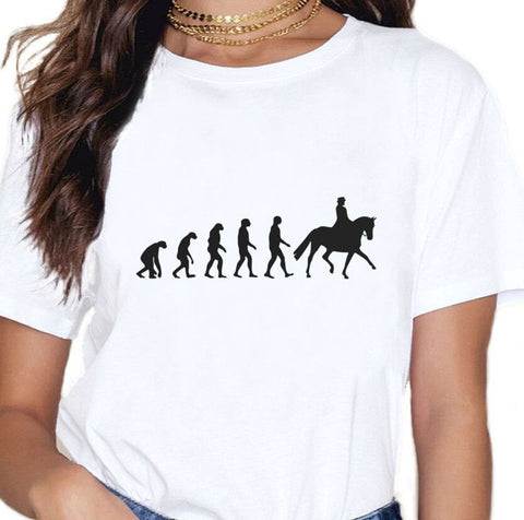 T-Shirt - Imprimé humoristique - Du singe à l'homme sur son Cheval