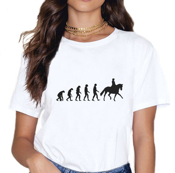 T-Shirt - Imprimé humoristique - Du singe à l'homme sur son Cheval