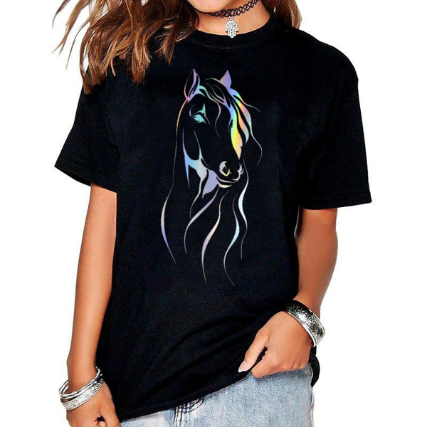 T-Shirt - Transfert Holographique Cheval longues crinière