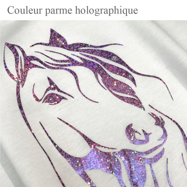 T-Shirt - Transfert Paillettes Cheval longue crinière