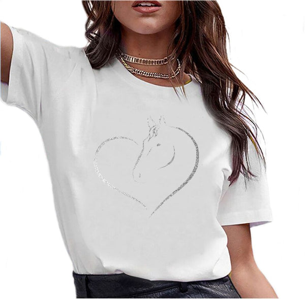 T-Shirt - Transfert Paillettes Coeur cheval