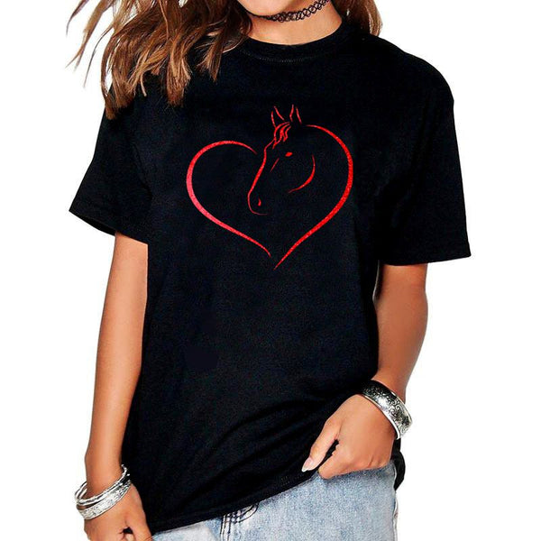 T-Shirt - Transfert Paillettes Coeur cheval