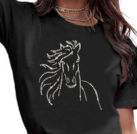 T-Shirt - Transfert Strass de cristaux Cheval couleur