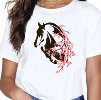 T-Shirt - impression cheval et fleurs