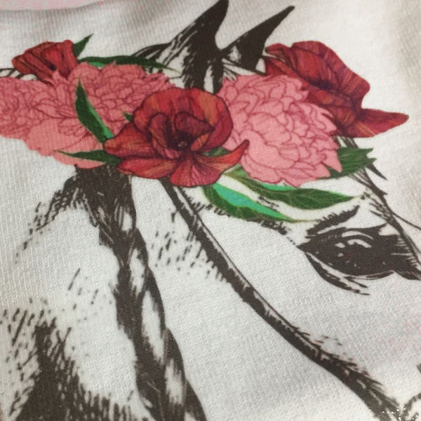 T-Shirt - impression cheval et plumes et fleurs