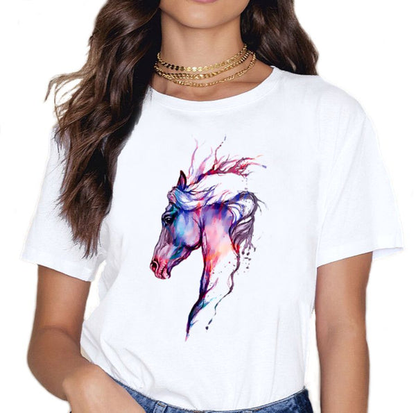 T-Shirt - impression cheval licorne aquarelle