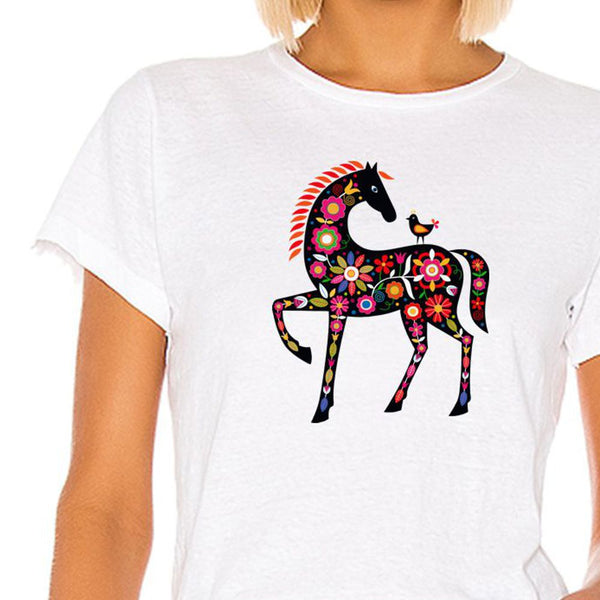 T-Shirt - imprimé cheval à fond de fleurs
