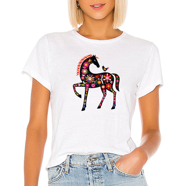 T-Shirt - imprimé cheval à fond de fleurs