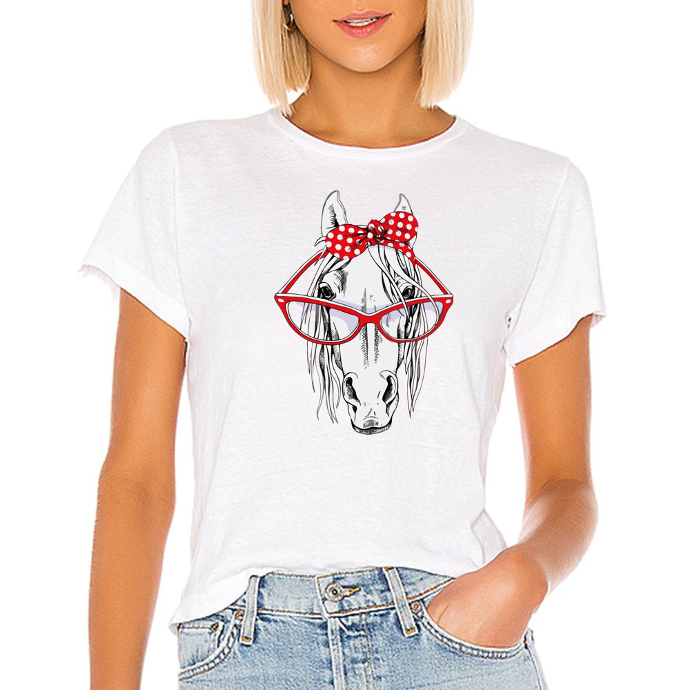 T-Shirt - imprimé cheval humour lunettes et ruban
