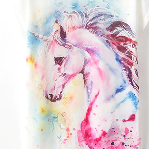 T-Shirt - impression cheval licorne aquarelle